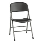 Lancaster Table & Seating Black Contoured Injection-Molded Folding Chair with Charcoal Frame and Gray Legs - 4/Case