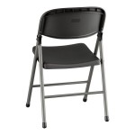 Lancaster Table & Seating Black Contoured Injection-Molded Folding Chair with Charcoal Frame and Gray Legs - 4/Case