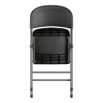 Lancaster Table & Seating Black Contoured Injection-Molded Folding Chair with Charcoal Frame and Gray Legs - 4/Case