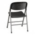 Lancaster Table & Seating Black Contoured Injection-Molded Folding Chair with Charcoal Frame and Gray Legs - 4/Case
