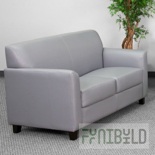 Flash Furniture BT-827-2-GY-GG Hercules Diplomat Gray Leather Loveseat with Wooden Feet