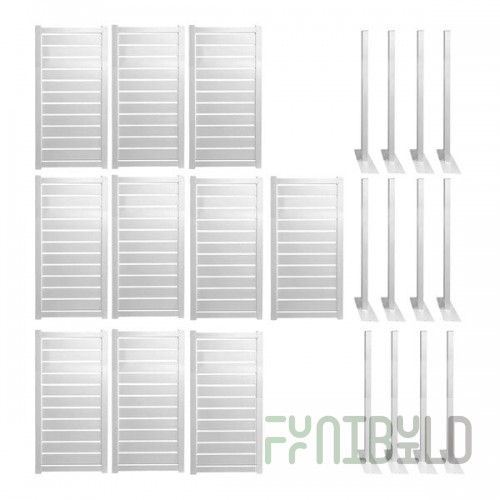 Mod-Fence Mod-Privacy 8' x 40' White Privacy Fence Kit with 10 Fence Panels and 12 Fence Posts