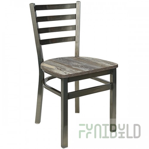 BFM Seating Lima Steel Customizable Side Chair with Farm House Relic Seat and Clear Coat Frame