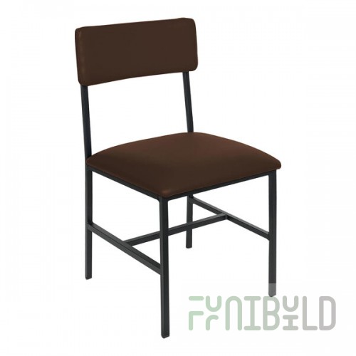 BFM Seating Meghan Black Powder-Coated Steel Customizable Side Chair with Brown Vinyl Back and Seat