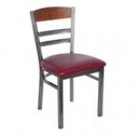 BFM Seating Barrick Clear Coat Steel Side Chair with Autumn Ash Wood Back Panel and Burgundy Vinyl Seat BFM Seating Barrick Clear Coat Steel Side Chair with Autumn Ash Wood Back Panel and Burgundy Vinyl Seat