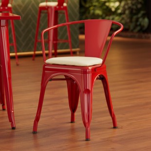Lancaster Table & Seating Alloy Ruby Red Indoor Arm Chair with White Vinyl Cushion