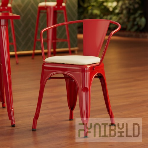 Lancaster Table & Seating Alloy Ruby Red Indoor Arm Chair with White Vinyl Cushion
