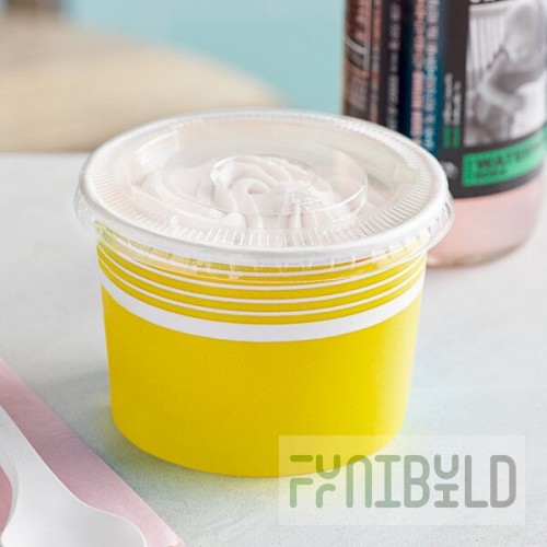 Choice 12 oz. Yellow Paper Frozen Yogurt / Food Cup with Flat Lid - 50/Case