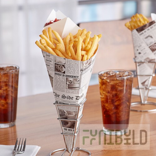 Carnival King 20 oz. News Print Square Cardboard Fry Cone - 500/Case