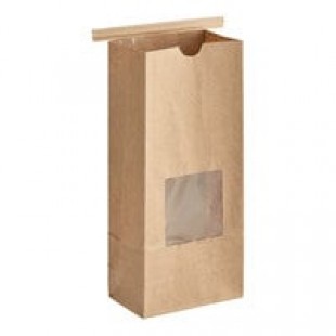 Bagcraft Packaging 300249 1 lb. EcoCraft Grease Resistant Stand-Up Kraft Window Bag with Tin Tie Closure - 500/Case