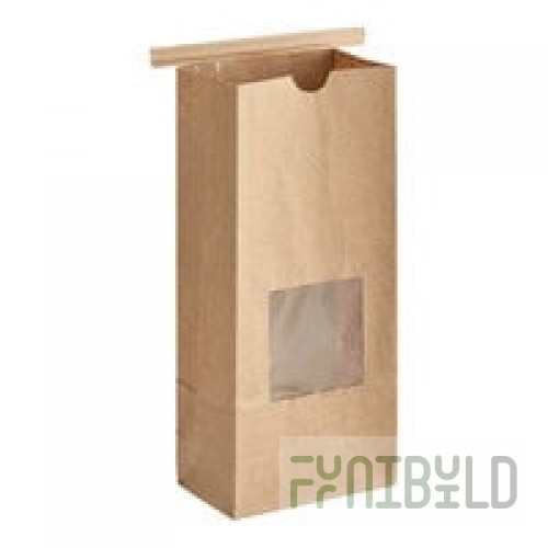 Bagcraft Packaging 300249 1 lb. EcoCraft Grease Resistant Stand-Up Kraft Window Bag with Tin Tie Closure - 500/Case