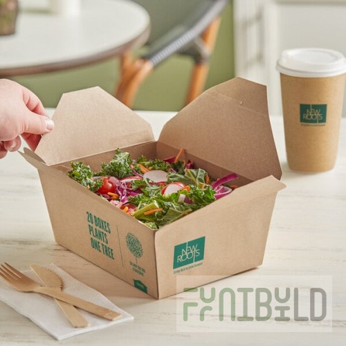 New Roots Kraft PLA-Lined Compostable #4 Take-Out Container 7 3/4