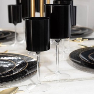 Posh Setting 14 oz. Two-Toned Black and Clear Plastic Wine Goblet - 60/Case Posh Setting 14 oz. Two-Toned Black and Clear Plastic Wine Goblet - 60/Case