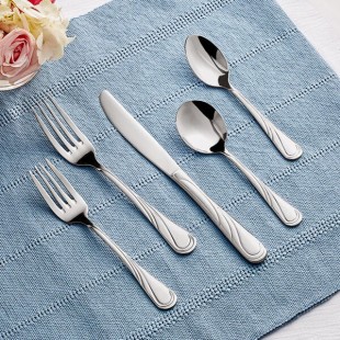 Acopa Swirl 18/8 Stainless Steel Extra Heavy Weight Flatware 5 Piece Set - Sample