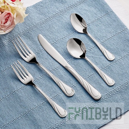Acopa Swirl 18/8 Stainless Steel Extra Heavy Weight Flatware 5 Piece Set - Sample