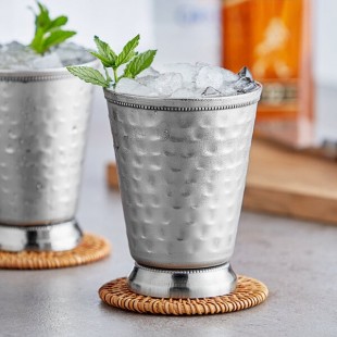 Acopa Alchemy 16 oz. Hammered Stainless Steel Mint Julep Cup with Beaded Detailing - Sample