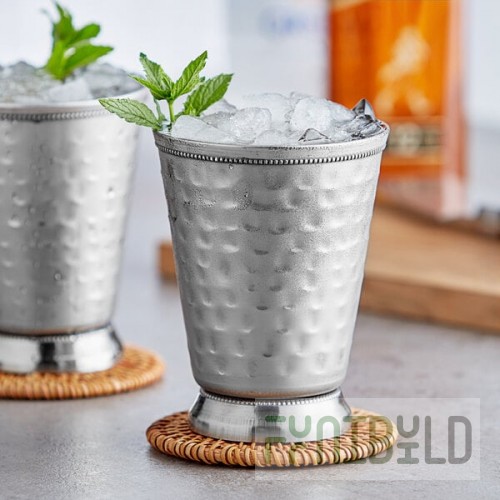 Acopa Alchemy 16 oz. Hammered Stainless Steel Mint Julep Cup with Beaded Detailing - Sample