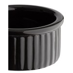 Acopa 2.5 oz. Glossy Black Fluted Stoneware Ramekin - 12/Pack