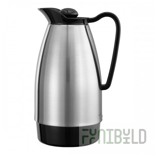 Service Ideas Classic Carafe 33.8 oz. Stainless Steel Insulated Coffee Carafe / Server with Black Lid CGC101SS