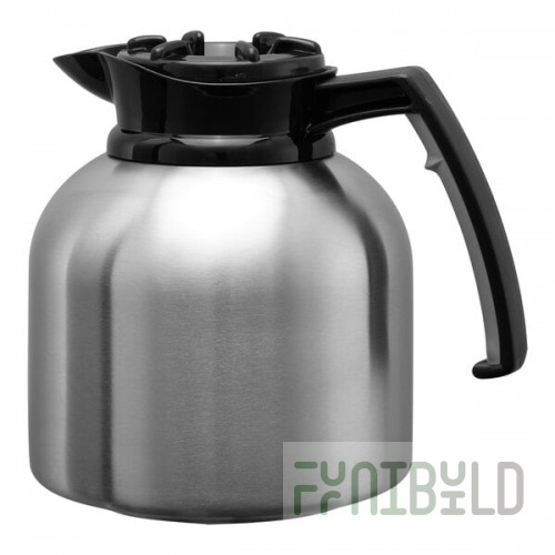 Service Ideas Brew 'N' Pour 64.2 oz. Stainless Steel Coffee Carafe / Server with Black Brew-Thru Lid BNP19BL