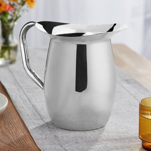 Acopa 96 oz. Smooth Stainless Steel Bell Pitcher with Ice Guard Acopa 96 oz. Smooth Stainless Steel Bell Pitcher with Ice Guard