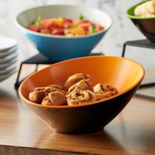 G.E.T. B-788-OR/BK Brasilia 16 oz. Orange and Black Slanted Melamine Catering Bowl
