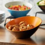 G.E.T. B-788-OR/BK Brasilia 16 oz. Orange and Black Slanted Melamine Catering Bowl