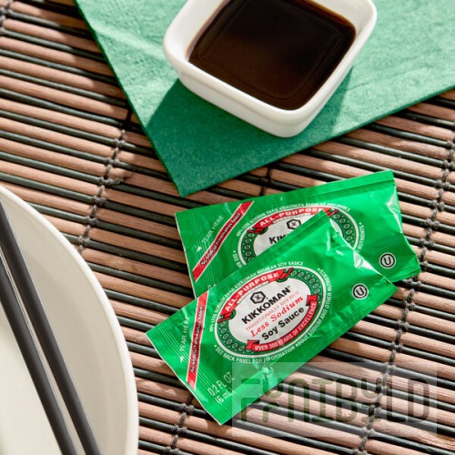 Kikkoman Less Sodium Preservative Free Soy Sauce 6 mL Packet - 200/Case