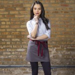 Uncommon Chef 3103 Slate Gray Customizable Poly-Cotton Beltway Waist Apron with Burgundy Webbing and 3 Pockets - 14