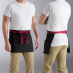 Uncommon Chef 3103 Slate Gray Customizable Poly-Cotton Beltway Waist Apron with Burgundy Webbing and 3 Pockets - 14