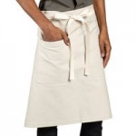 Uncommon Chef 3103 Slate Gray Customizable Poly-Cotton Beltway Waist Apron with Burgundy Webbing and 3 Pockets - 14
