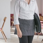 Choice Black and White Chalk Stripe Poly-Cotton Standard Waist Apron with 3 Pockets - 12