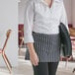 Choice Black and White Chalk Stripe Poly-Cotton Standard Waist Apron with 3 Pockets - 12