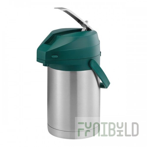 Service Ideas Color-Me-SVAC 2.2 Liter Brushed Stainless Steel Lined Airpot with Lever and Green Top CTAL22GRN