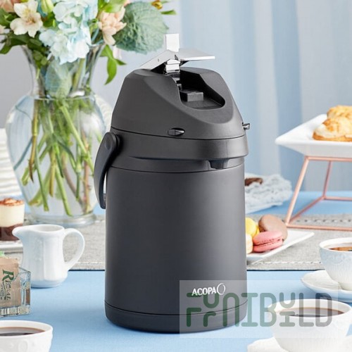 Acopa 2.5 Liter Stainless Steel Lined Matte Black Airpot with Metal Lever