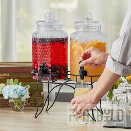 Acopa Double 1 Gallon Glass Beverage Dispenser with Metal Stand