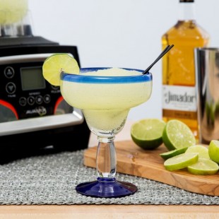 Libbey 92315 Aruba 16 oz. Customizable Margarita Glass with Cobalt Blue Rim and Base - 12/Case