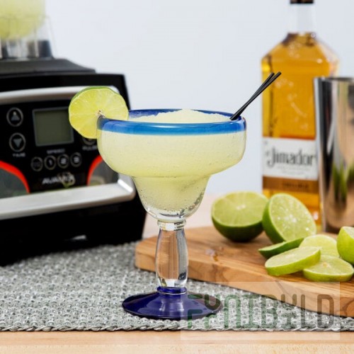 Libbey 92315 Aruba 16 oz. Customizable Margarita Glass with Cobalt Blue Rim and Base - 12/Case