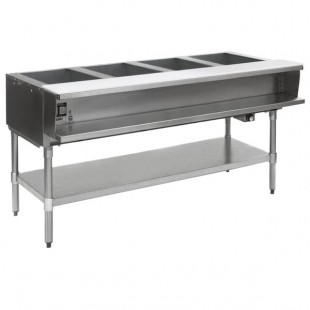 Eagle Group SWT4-240 Four Pan Sealed Well Electric Water Bath Steam Table with Stainless Steel Open Base - 240V Eagle Group SWT4-240 Four Pan Sealed Well Electric Water Bath Steam Table with Stainless Steel Open Base - 240V