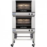 Moffat E31D4/2 Turbofan Double Deck Half Size Electric Convection Oven / Broiler with Digital Controls and Stainless Steel Stand - 208V, 1 Phase, 5.8 kW Moffat E31D4/2 Turbofan Double Deck Half Size Electric Convection Oven / Broiler with Digital Controls and Stainless Steel Stand - 208V, 1 Phase, 5.8 kW