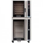 Moffat E31D4/2 Turbofan Double Deck Half Size Electric Convection Oven / Broiler with Digital Controls and Stainless Steel Stand - 208V, 1 Phase, 5.8 kW Moffat E31D4/2 Turbofan Double Deck Half Size Electric Convection Oven / Broiler with Digital Controls and Stainless Steel Stand - 208V, 1 Phase, 5.8 kW