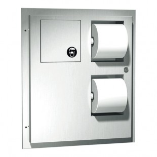 American Specialties, Inc. 10-04813 Stainless Steel Partition-Mounted Dual Access Toilet Tissue Dispenser with Disposal Bin American Specialties, Inc. 10-04813 Stainless Steel Partition-Mounted Dual Access Toilet Tissue Dispenser with Disposal Bin