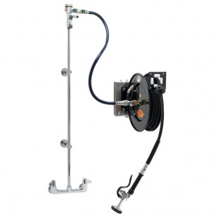 Equip by T&S 5HR-232-01WE1 35' Open Hose Reel System with Wall Mount Base Faucet, Swing Wall Bracket, and High Flow Spray Valve