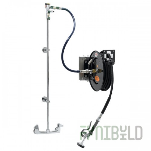 Equip by T&S 5HR-232-01WE1 35' Open Hose Reel System with Wall Mount Base Faucet, Swing Wall Bracket, and High Flow Spray Valve