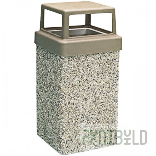 Wausau Tile TF1005 7 Gallon Concrete Square Decorative Outdoor Trash Can with Plastic 4-Way Lid