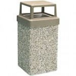 Wausau Tile TF1005 7 Gallon Concrete Square Decorative Outdoor Trash Can with Plastic 4-Way Lid Wausau Tile TF1005 7 Gallon Concrete Square Decorative Outdoor Trash Can with Plastic 4-Way Lid