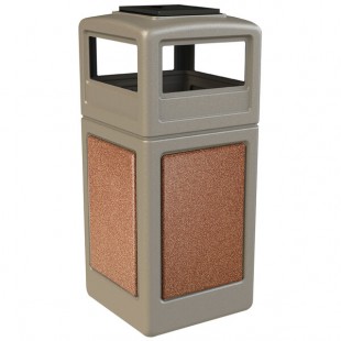 Commercial Zone 72051699 StoneTec 42 Gallon Beige Square Decorative Trash Can with Sedona Panels and Ashtray Dome Lid