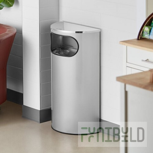 Lancaster Table & Seating 9 Gallon Stainless Steel Half Round Decorative Trash Can with Side Opening