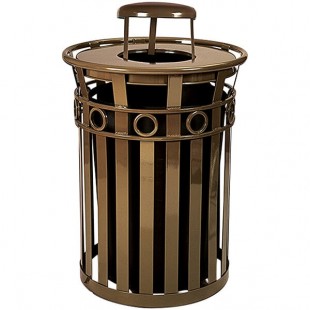 Witt Industries M3600-R-RC-BN Oakley 36 Gallon Brown Steel Round Outdoor Decorative Trash Can with Rain Cap Lid and Ring Accent Band Witt Industries M3600-R-RC-BN Oakley 36 Gallon Brown Steel Round Outdoor Decorative Trash Can with Rain Cap Lid and Ring Accent Band