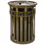 Witt Industries M3600-R-RC-BN Oakley 36 Gallon Brown Steel Round Outdoor Decorative Trash Can with Rain Cap Lid and Ring Accent Band Witt Industries M3600-R-RC-BN Oakley 36 Gallon Brown Steel Round Outdoor Decorative Trash Can with Rain Cap Lid and Ring Accent Band